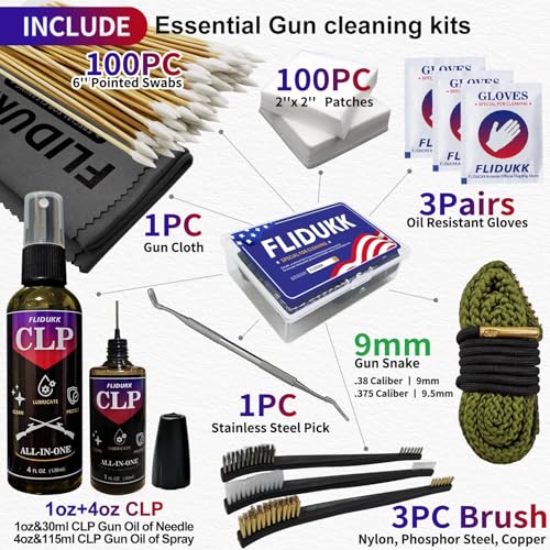 12Ga /9mm / 5.56mm Bore Cleaner and CLP Oil for Gun Cleaning, Gun Cleaning Kits with Snake and Patches, Gun Cleaning Sup