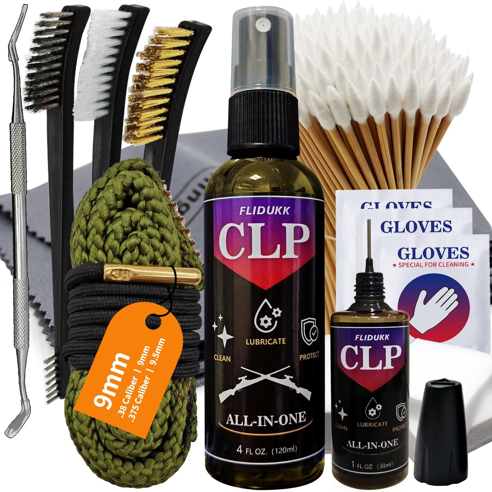 12Ga /9mm / 5.56mm Bore Cleaner and CLP Oil for Gun Cleaning, Gun Cleaning Kits with Snake and Patches, Gun Cleaning Sup